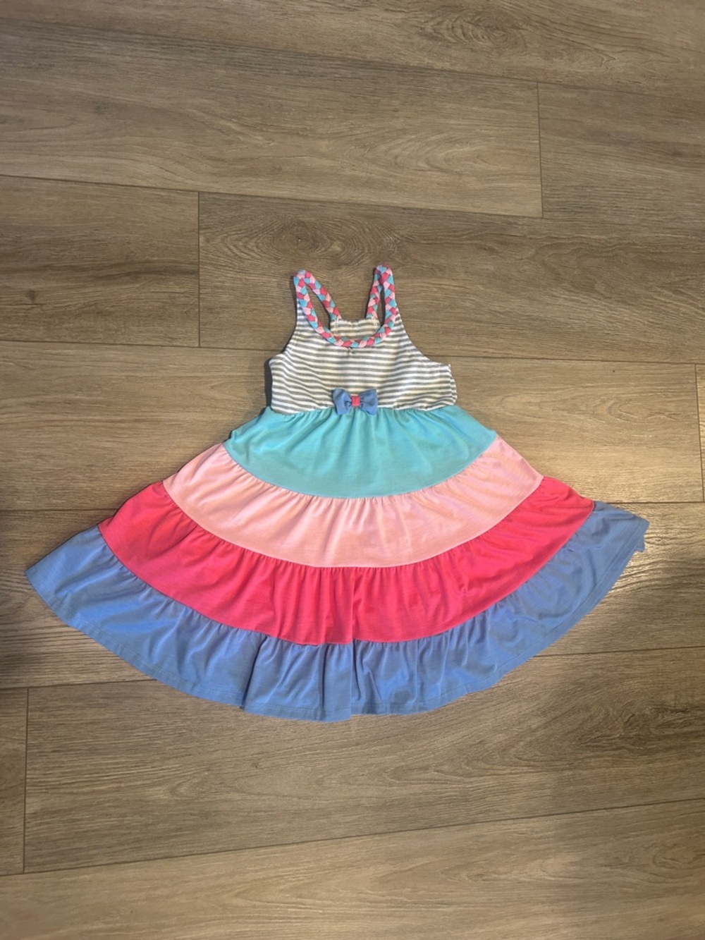 Jona Michelle Girls' Multicolor Tiered Summer Dress with Bow Size 3T